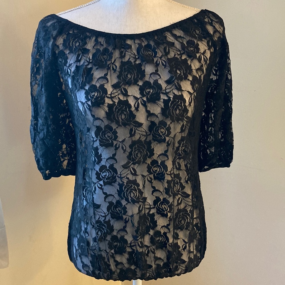 R. marls New York Black Lace Overlay Shirt